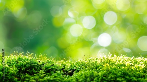 Green moss close up forest landscape blured background Sochi National Park Yewboxwood grove : Generative AI