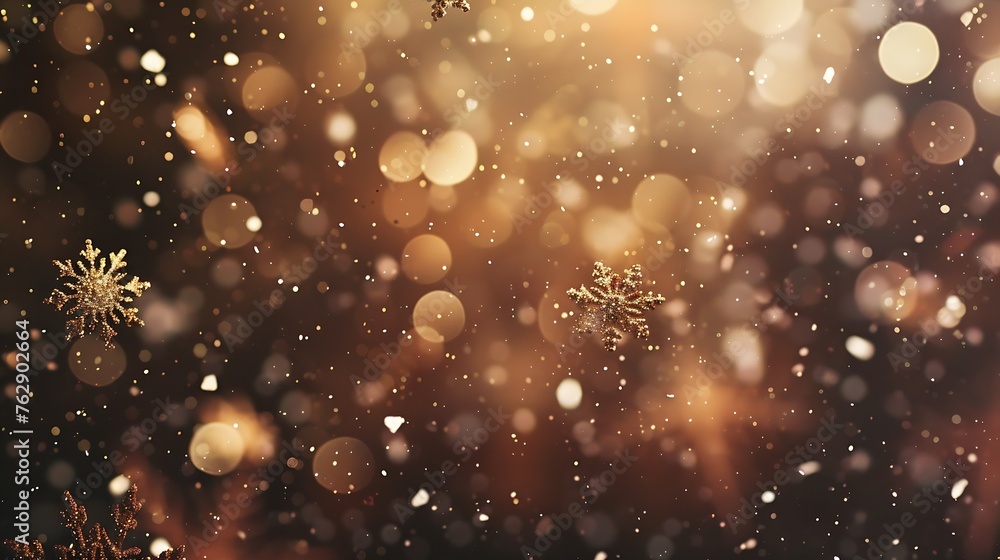 Christmas glittering glowing snowflakes particles and bokeh lights falling shiny background : Generative AI