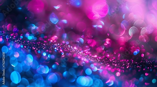 Blur neon glow Color light overlay Fluorescent radiance Defocused vibrant pink blue soft flecks texture on dark art empty space background : Generative AI