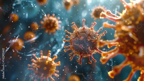 Measles virus in detailed 3D, educational copy space © Seksan