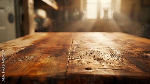 Old Top Wood Table with Blur Background : Generative AI