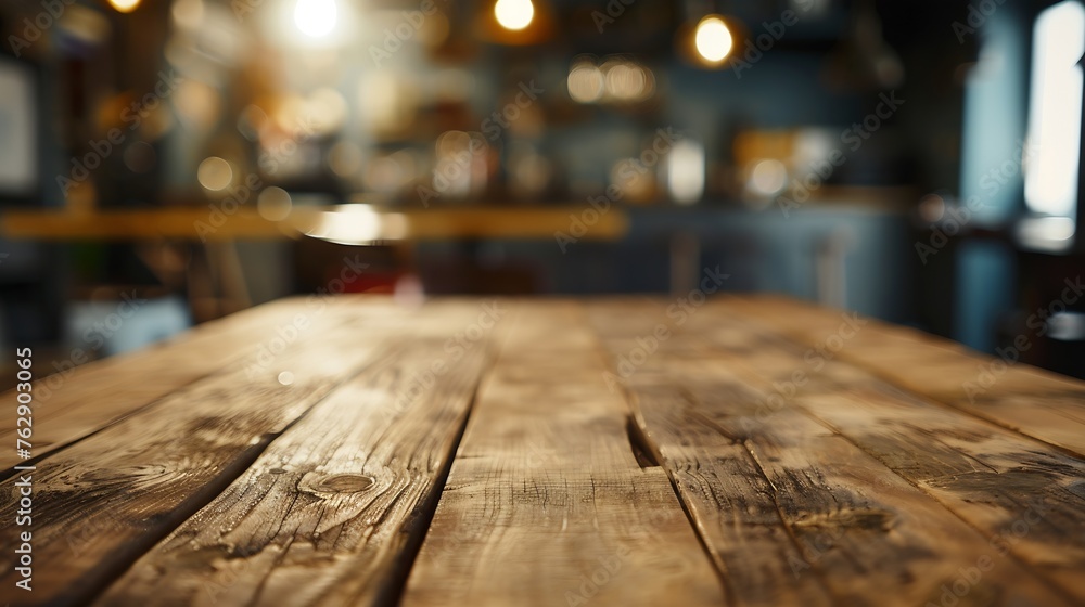 The empty wooden table top with blur background of cafe Exuberant image : Generative AI