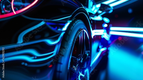 blue car lights at night long exposure : Generative AI © Generative AI