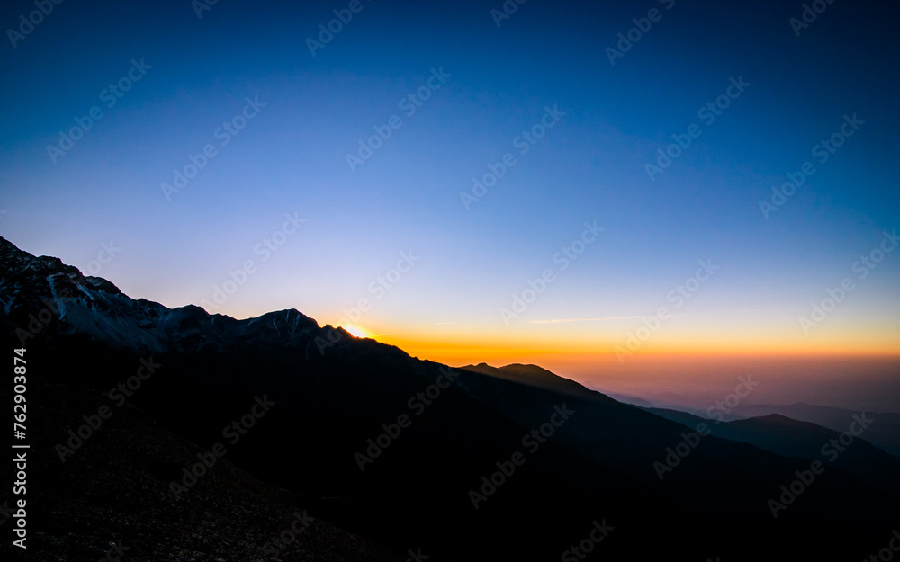 sunrise over the mountain Annapurna range in Nepal.
