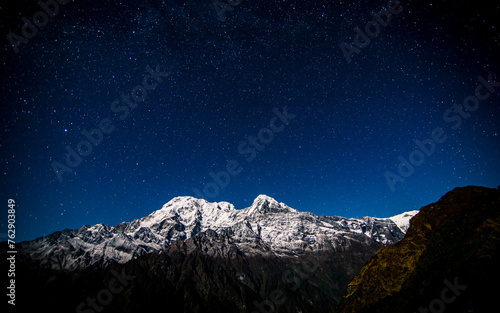 landscape night view of Mount Annapurna range in Nepal.  photo
