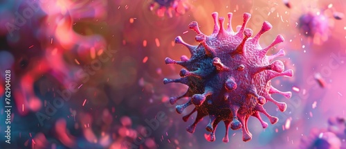 Flu virus in 3D against a gradient background, copy space