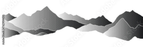 Vector halftone dots background, fading dot effect. Imitation of a mountain landscape, banner, shades of gray.  © Valerii
