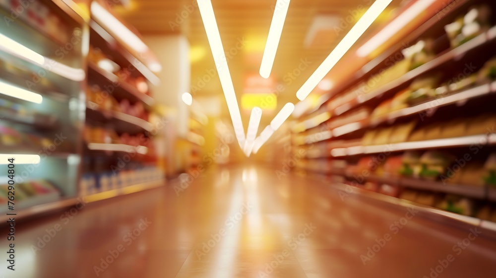 supermarket grocery store interior aisle abstract blurred background : Generative AI