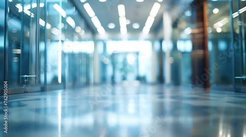 Wallpaper Mural Blur background interior view looking out toward to empty office lobby and entrance doors and glass curtain wall : Generative AI Torontodigital.ca