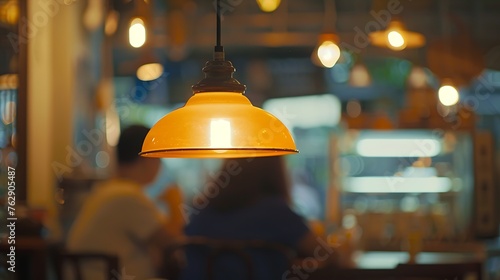 Blurred background of customer sitting in coffee shop or cafe restaurant with bokeh light : Generative AI © Generative AI