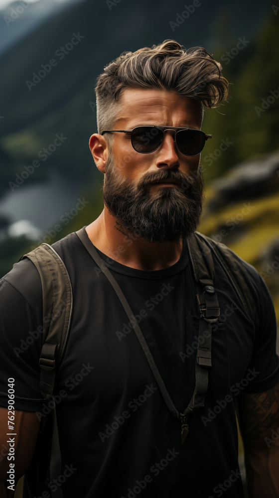 28 year old man with fade cut black hair combed to the side, no beard, with fade cut beard, is on a mountain at the top 28 year old man with fade cut black hair combed to the side, no beard, with fade cut beard, is on a mountain at the top