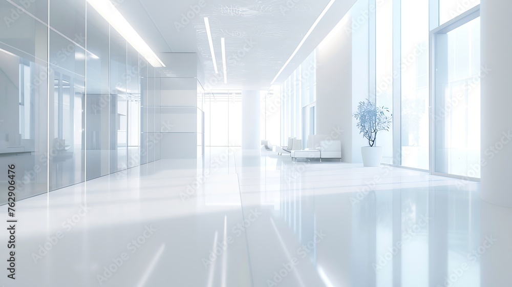 Blurred hotel or office building lobby blur background interior view toward reception hall modern luxury white room space with blurry corridor and building glass wall window : Generative AI Blurred hotel or office building lobby blur background interior view toward reception hall modern luxury white room space with blurry corridor and building glass wall window : Generative AI