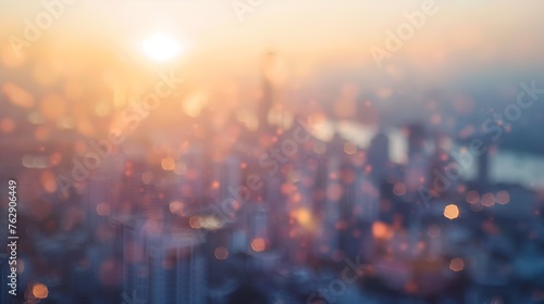 World environment day concept Abstract blur aerial view city skyline landscape sunset background : Generative AI