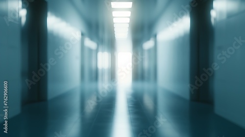 Blurred view of empty corridor in company : Generative AI