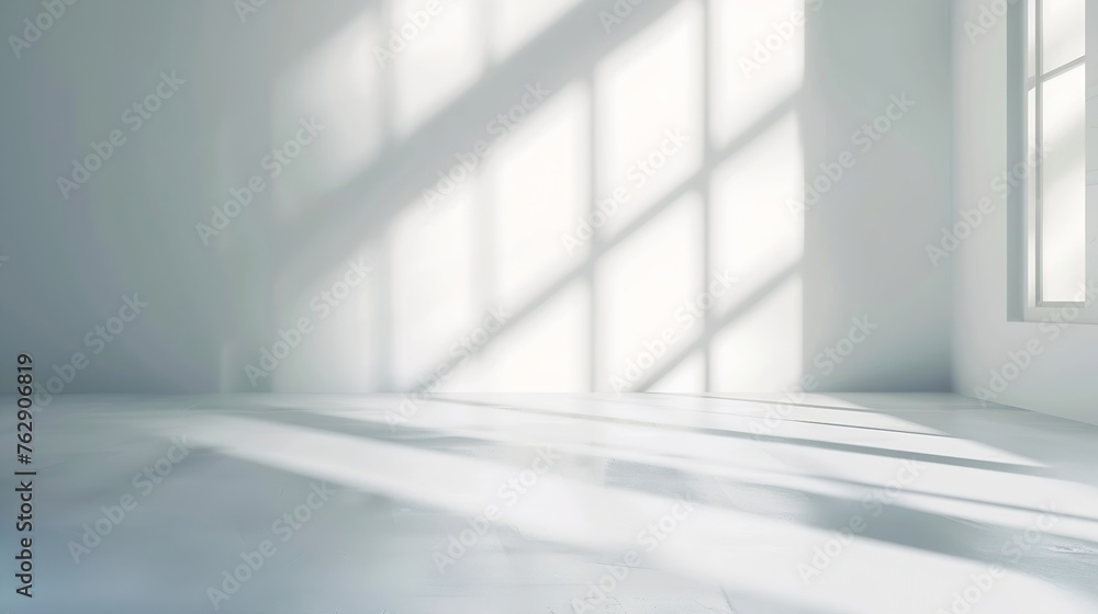 Abstract white studio background for product presentation Empty room with shadows of window Display product with blurred backdrop : Generative AI Abstract white studio background for product presentation Empty room with shadows of window Display product with blurred backdrop : Generative AI