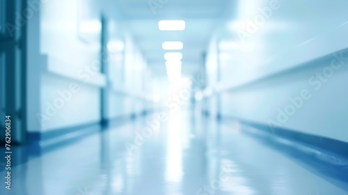 Blur abstract background of corridor in clean hospital Blurred view of aisle in office with light floor Blurry lobby and waiting area in hotel Defocused walkway area in front of classr : Generative AI