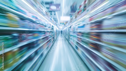 supermarket store aisle interior abstract blurred background : Generative AI © Generative AI
