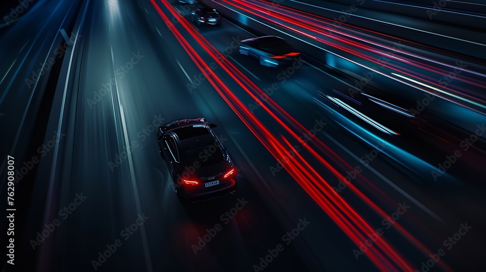 lights of cars driving at night long exposure : Generative AI