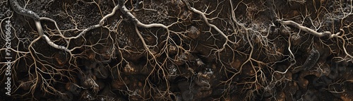 The complex network of fungi mycelium in soil, revealing the hidden connections beneath our feet, photo