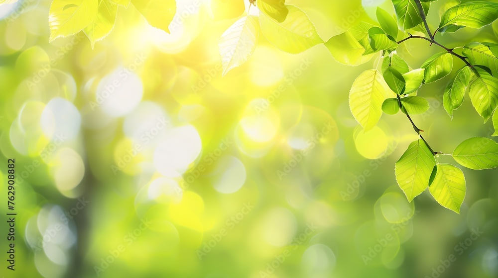 Spring background green tree leaves on blurred background : Generative AI Spring background green tree leaves on blurred background : Generative AI