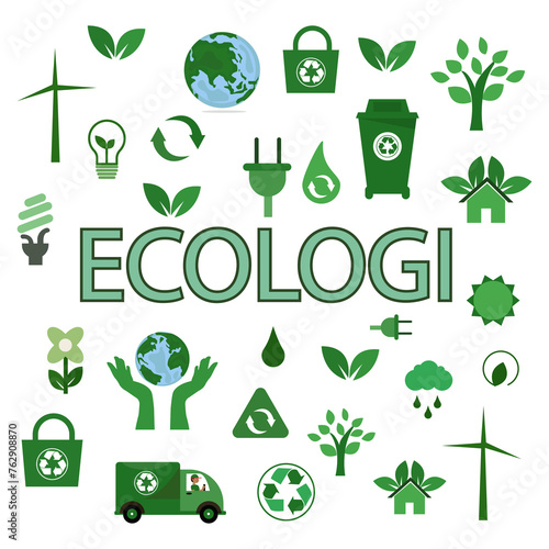 Hand drawing ecologi education doodle icon idea set photo