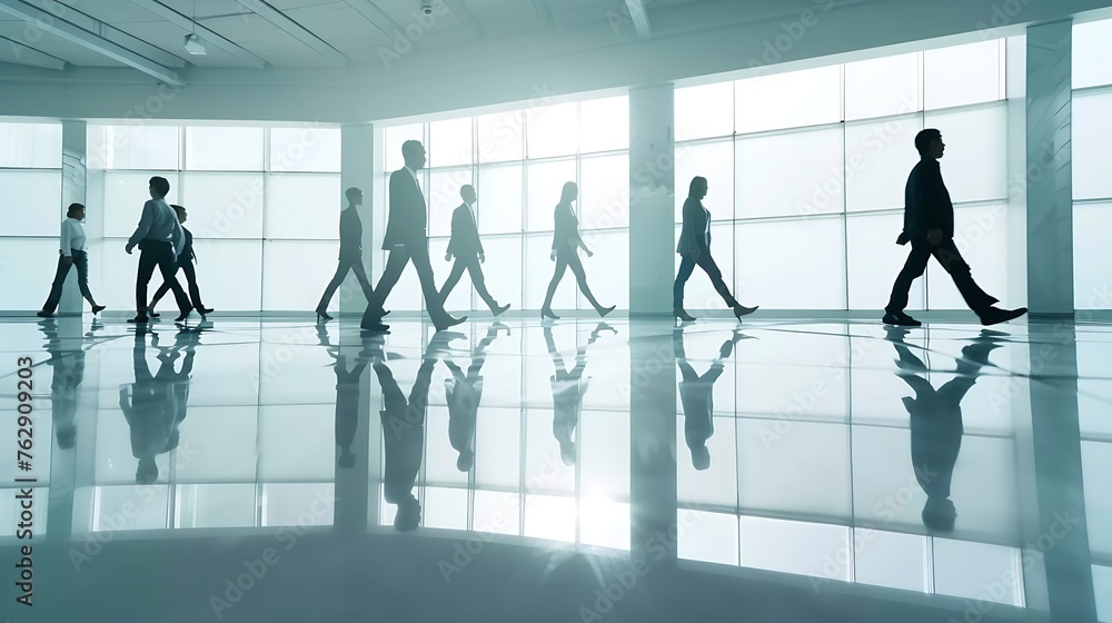 Office walking business and team with moving speed in a office ready for morning working Corporate worker company employee group and staff walk together with a blur action and fast wor : Generative AI Office walking business and team with moving speed in a office ready for morning working Corporate worker company employee group and staff walk together with a blur action and fast wor : Generative AI