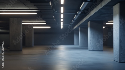 Dark parking garage industrial room interior Zoom blur perspective : Generative AI © Generative AI