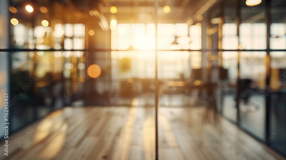 Beautiful blurred background of a modern Industrial office interior in Vintage tone with panoramic windows glass partitions and plywood Wooden floor : Generative AI Beautiful blurred background of a modern Industrial office interior in Vintage tone with panoramic windows glass partitions and plywood Wooden floor : Generative AI