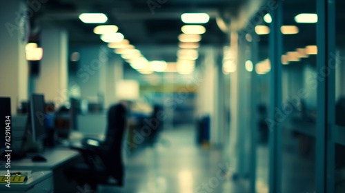 At night beautiful Abstract blurred office interior room blurry working space with defocused effect : Generative AI