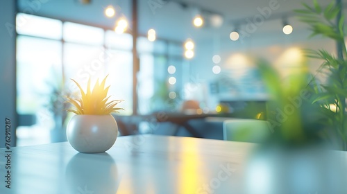 Blur background of modern office interior design workspace background  for corporate office The office in modern style with glass background Table and desk background in office blurred : Generative AI photo