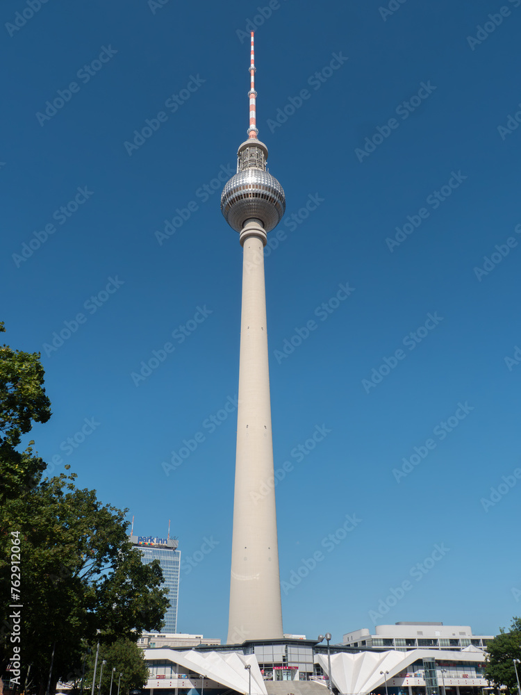Berlin Television Tower Against Clear Blue Sky