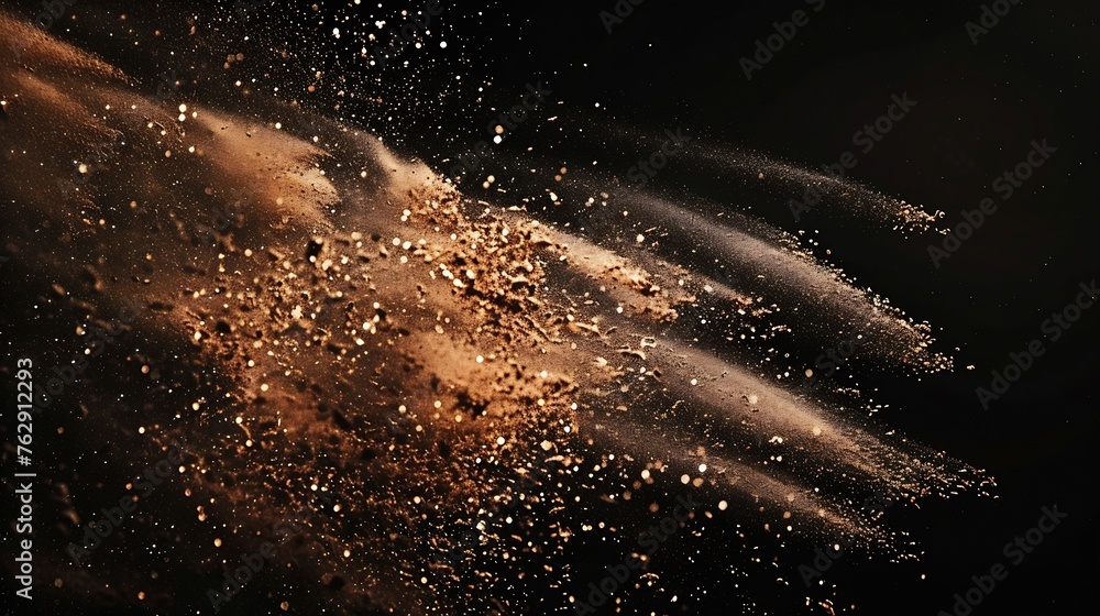 Dry river sand explosionBrown color sand splash against black background : Generative AI Dry river sand explosionBrown color sand splash against black background : Generative AI