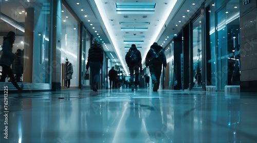 Many anonymous people walk in a corridor from the mall : Generative AI