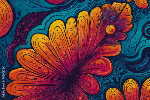 Modern screen printing style art poster. Colorful psychedelic texture. Vibrant and eye-catching design.