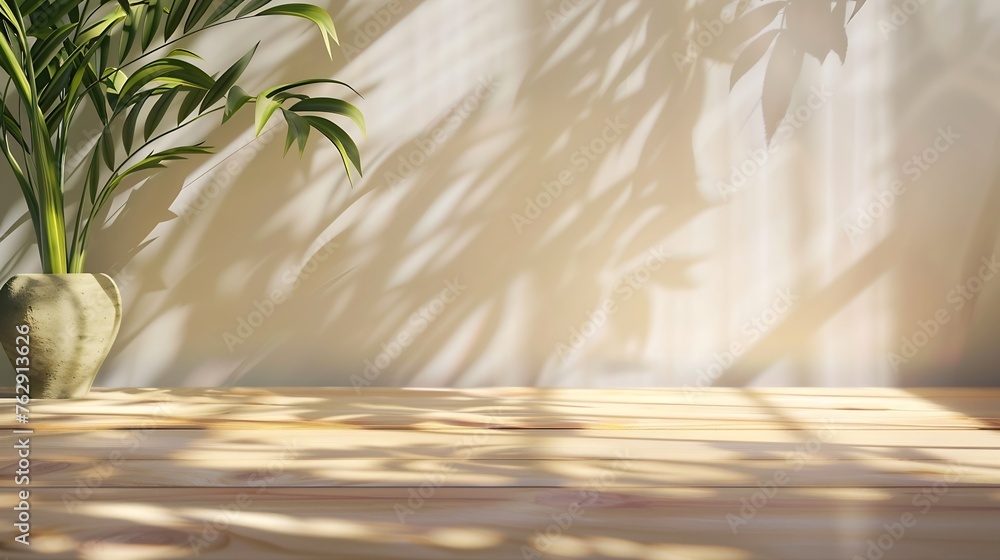 wood table background with sunlight window create leaf shadow on wall with blur indoor green plant foregroundpanoramic banner mockup for display of productwarm tone lights : Generative AI wood table background with sunlight window create leaf shadow on wall with blur indoor green plant foregroundpanoramic banner mockup for display of productwarm tone lights : Generative AI