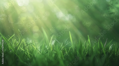 natural grass field background with blurred bokeh and sun rays : Generative AI