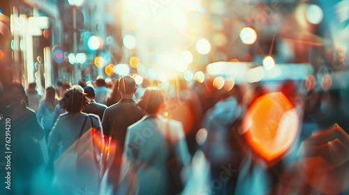 Crowd of people multiracial people walking in the cityBlurred crowd of unrecognizable at the street Busy streets businessshopping area Blurred defocused background   Generative AI
