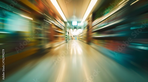 supermarket grocery store interior aisle abstract blurred background : Generative AI © Generative AI