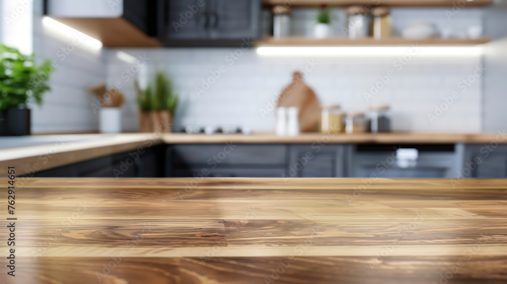 Selective focusEnd grain wood counter table top on blur white cozy kitchen in morning backgroundFor montage product display or design key visual : Generative AI Selective focusEnd grain wood counter table top on blur white cozy kitchen in morning backgroundFor montage product display or design key visual : Generative AI