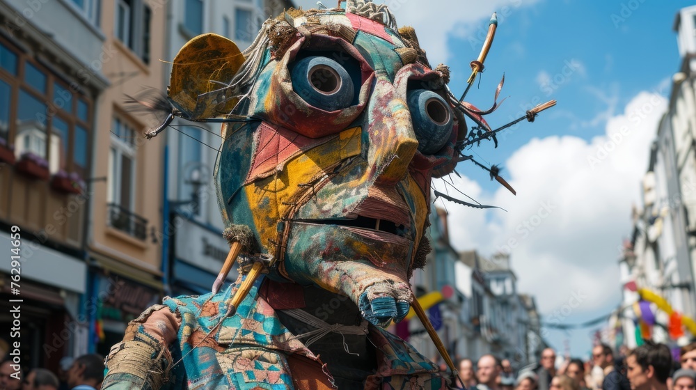 Fototapeta premium Giant puppet parade winding its way through the streets
