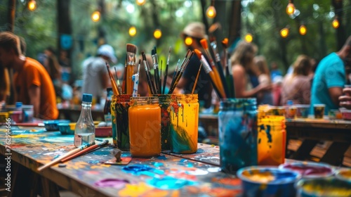 Group painting session where festival-goers can add their own touches