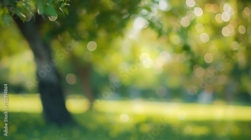 Blur green park garden outdoor background blurry tree nature with bokeh light background Blur nature park in spring and summer : Generative AI photo
