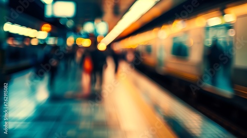 Blurred busy people on railway station : Generative AI