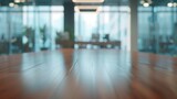 Table with blur background of corporate office conference room with glass interior for office product place on the table defocus office background The office table made of wood Corpora : Generative AI