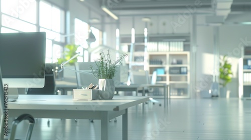 BLURRED OFFICE BACKGROUND MODERN BLUSINESS HALL SPACIOUS INTERIOR   Generative AI