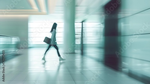 Blurred motion of woman entering in building : Generative AI