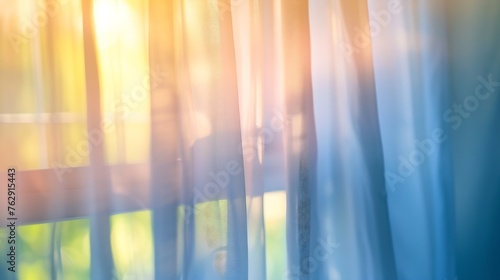 Blurred background atmosphere front room light shining through the curtain in home : Generative AI