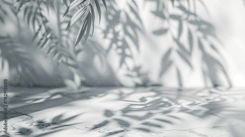 Minimalistic light background with blurred foliage shadow on a light wall Beautiful background for presentation with with marble floor : Generative AI Minimalistic light background with blurred foliage shadow on a light wall Beautiful background for presentation with with marble floor : Generative AI