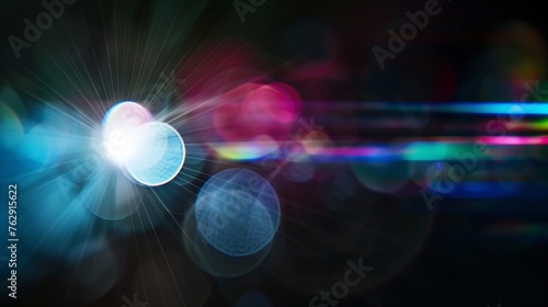Abstract blurred colorful lens flare bokeh on black : Generative AI