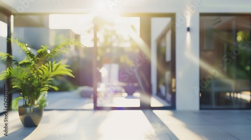 Blurred view of modern house on sunny day : Generative AI